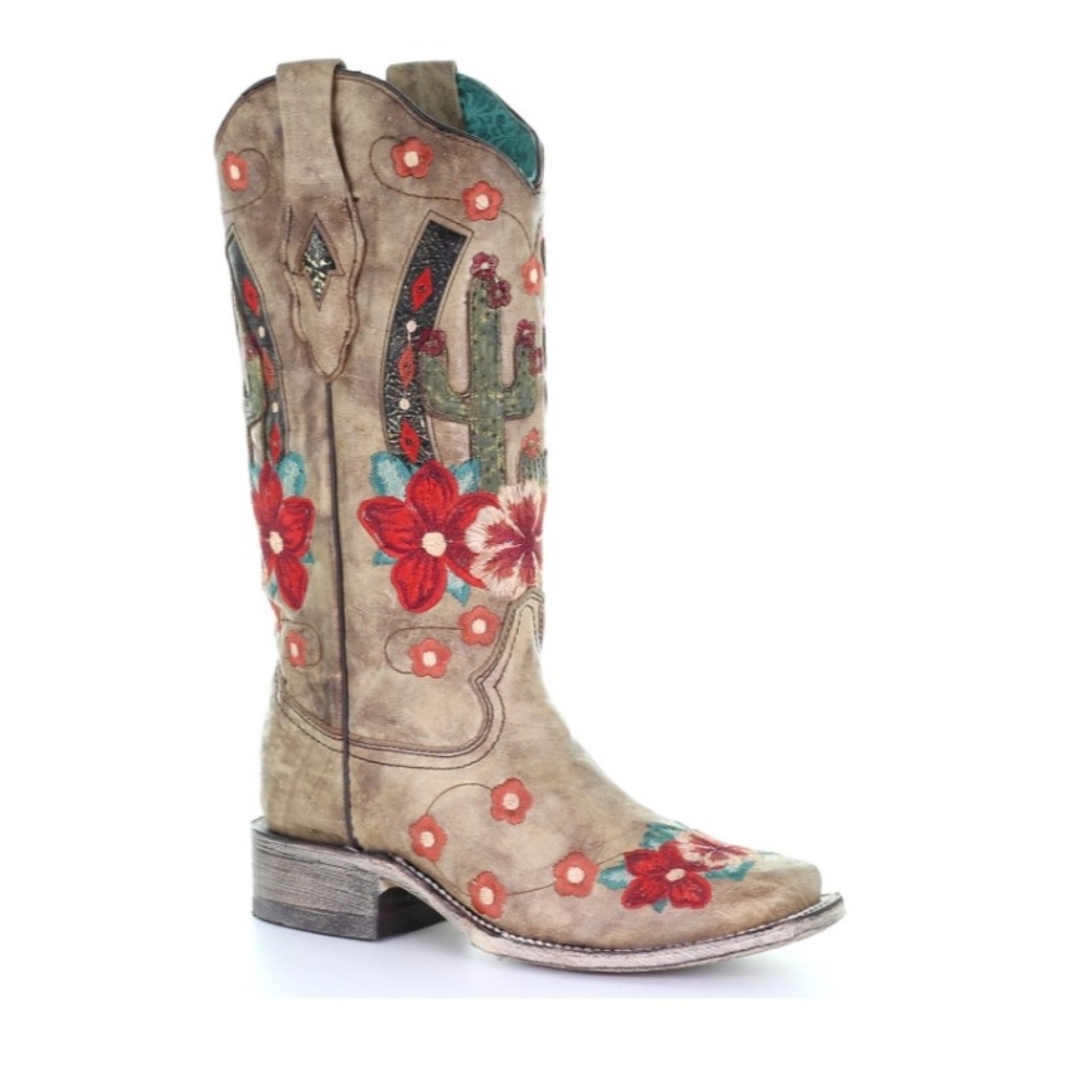 Corral Floral Embroidery Overlay - Narrow Square Toe
